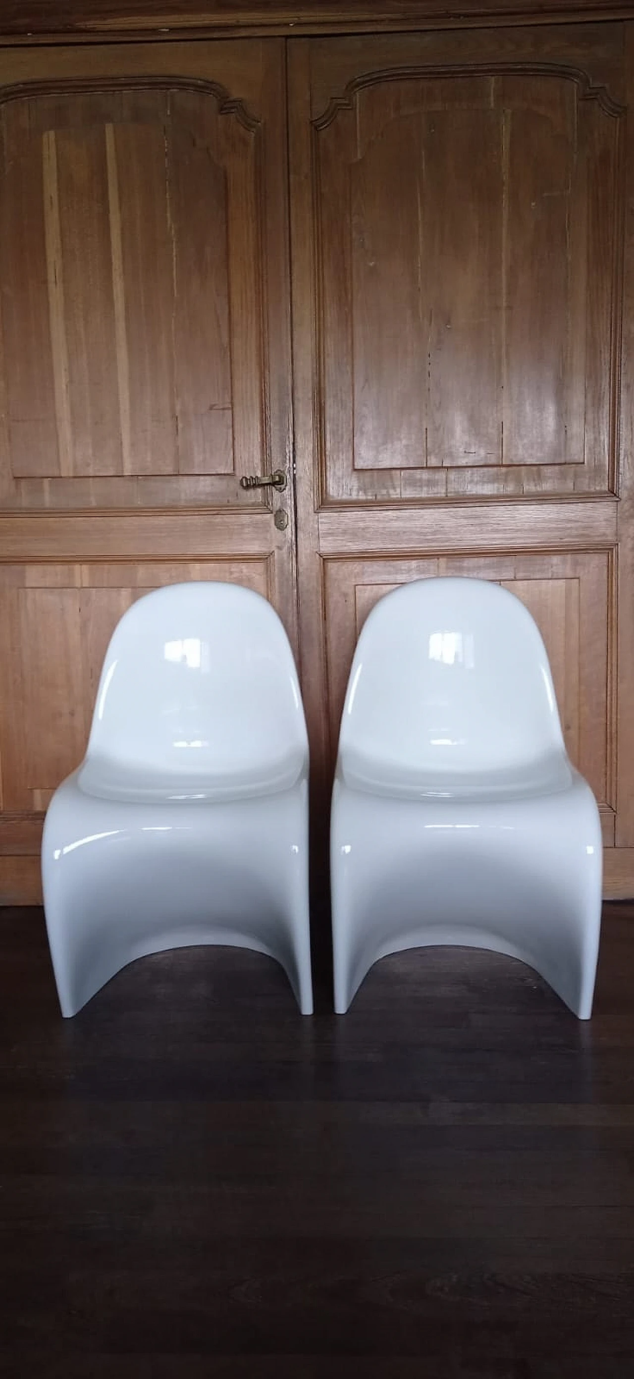 Pair of white Panton Classic Chair S chairs by Vitra, 1990s 1