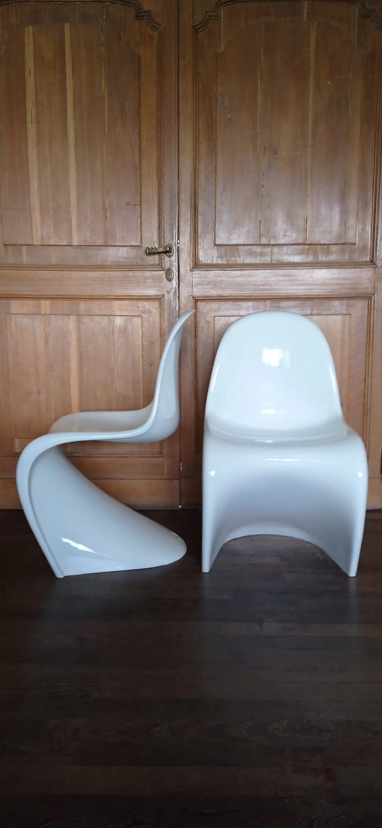 Pair of white Panton Classic Chair S chairs by Vitra, 1990s 2