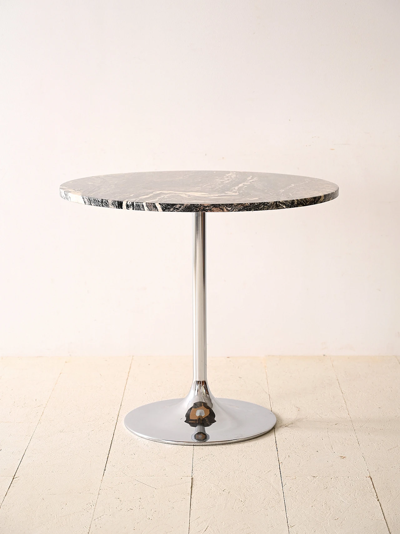 Scandinavian round steel and marble table, 1960s 3