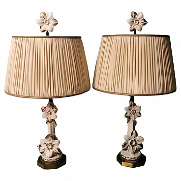 Pair of ivory and pure gold porcelain lamps, 1950s