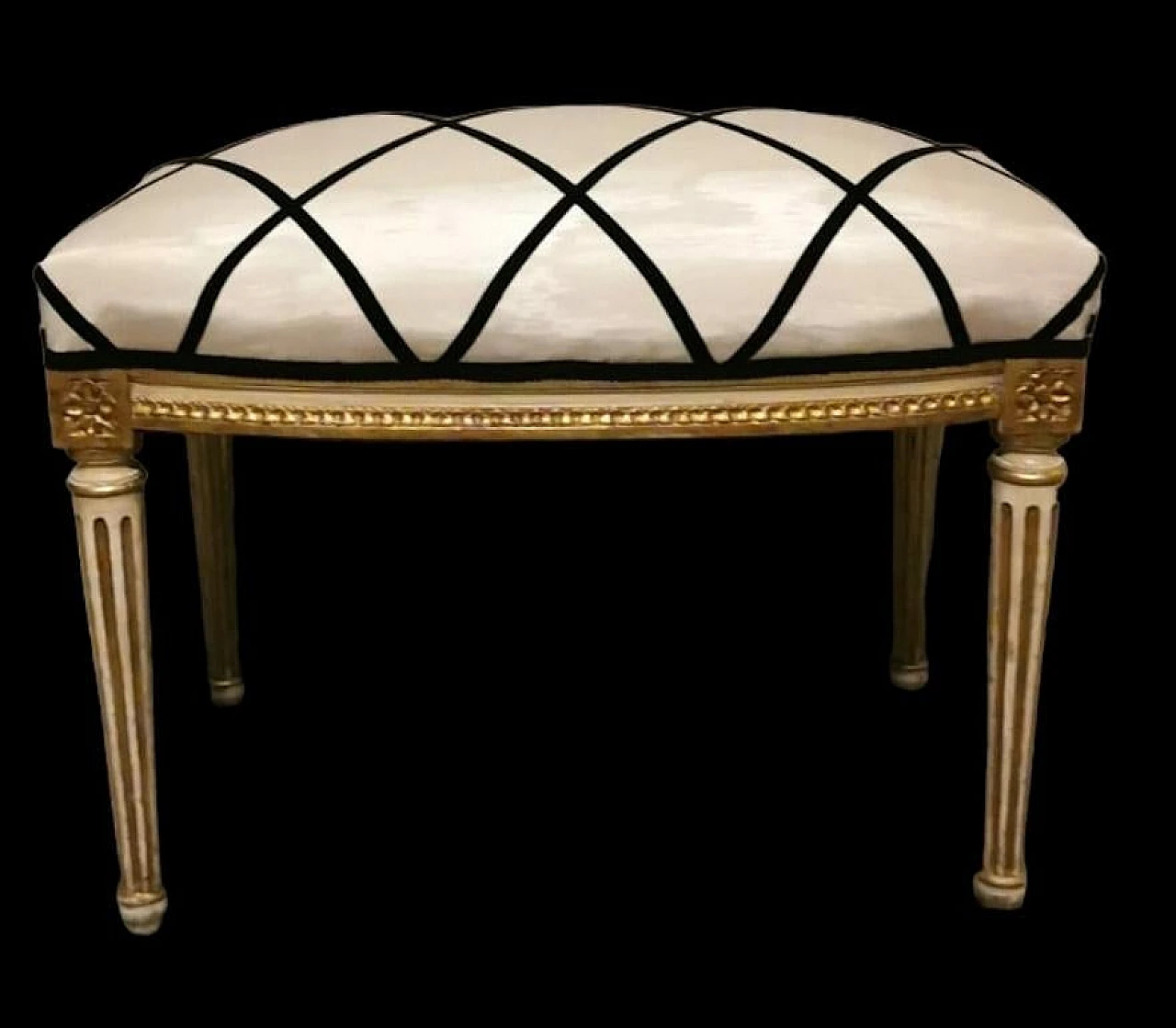 Louis XVI bench in gold leaf wood and Dedar fabric, 1920s 6