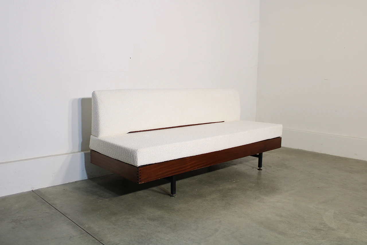 Sofa-bed with wooden structure, iron & bouclé fabric, 1960s 1