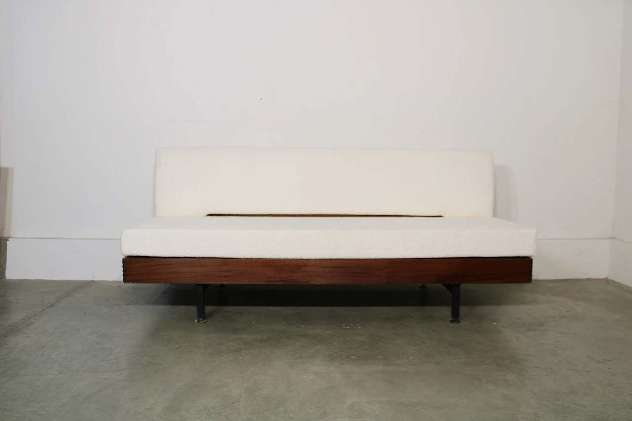 Sofa-bed with wooden structure, iron & bouclé fabric, 1960s 2