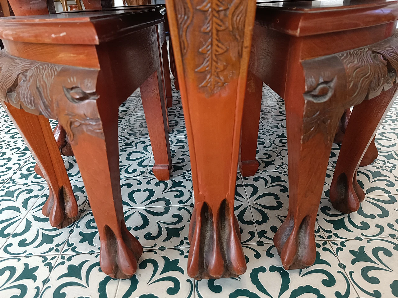 6 Stools and oval wooden tea table, 1960s 3