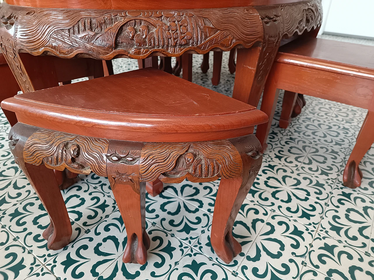 6 Stools and oval wooden tea table, 1960s 4