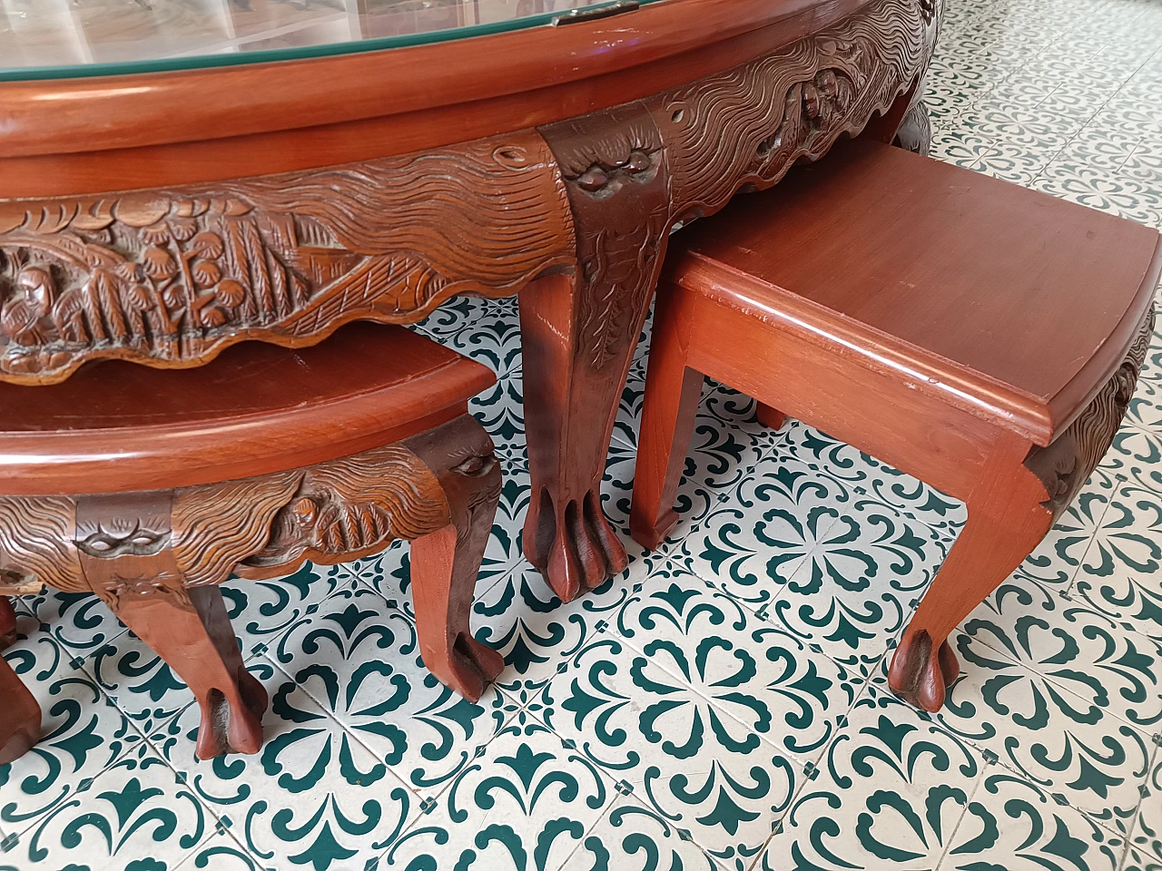 6 Stools and oval wooden tea table, 1960s 5