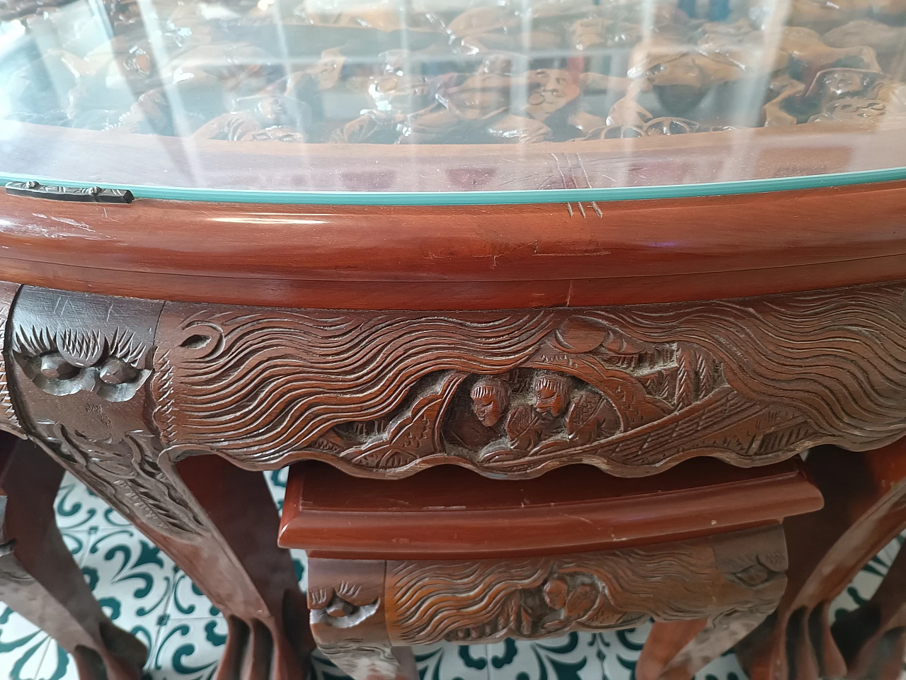 6 Stools and oval wooden tea table, 1960s 6