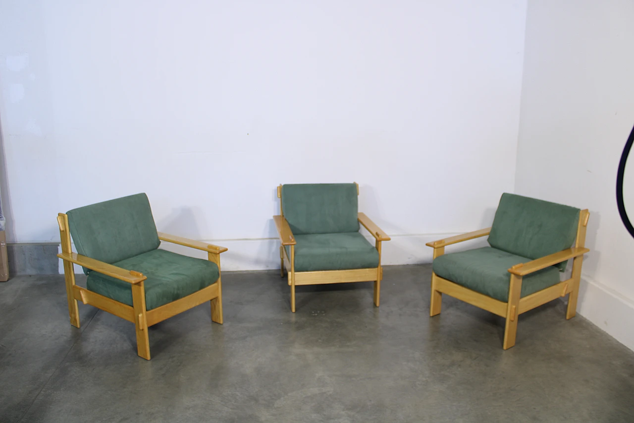 3 Ash armchairs in the Afra and Tobia Scarpa style, 1970s 1