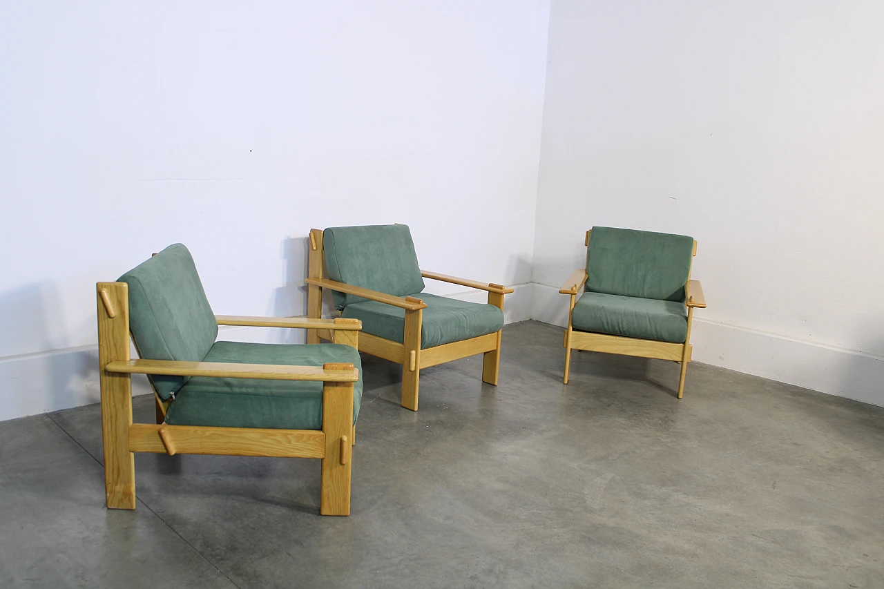 3 Ash armchairs in the Afra and Tobia Scarpa style, 1970s 3