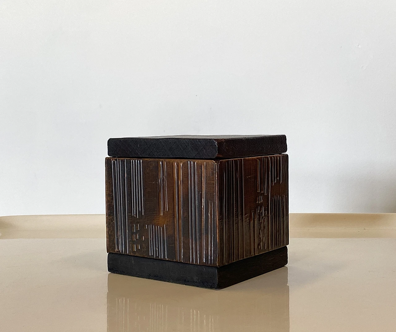 Pair of squared boxes in wood & copper by Victor Cerrato, 1960s 1