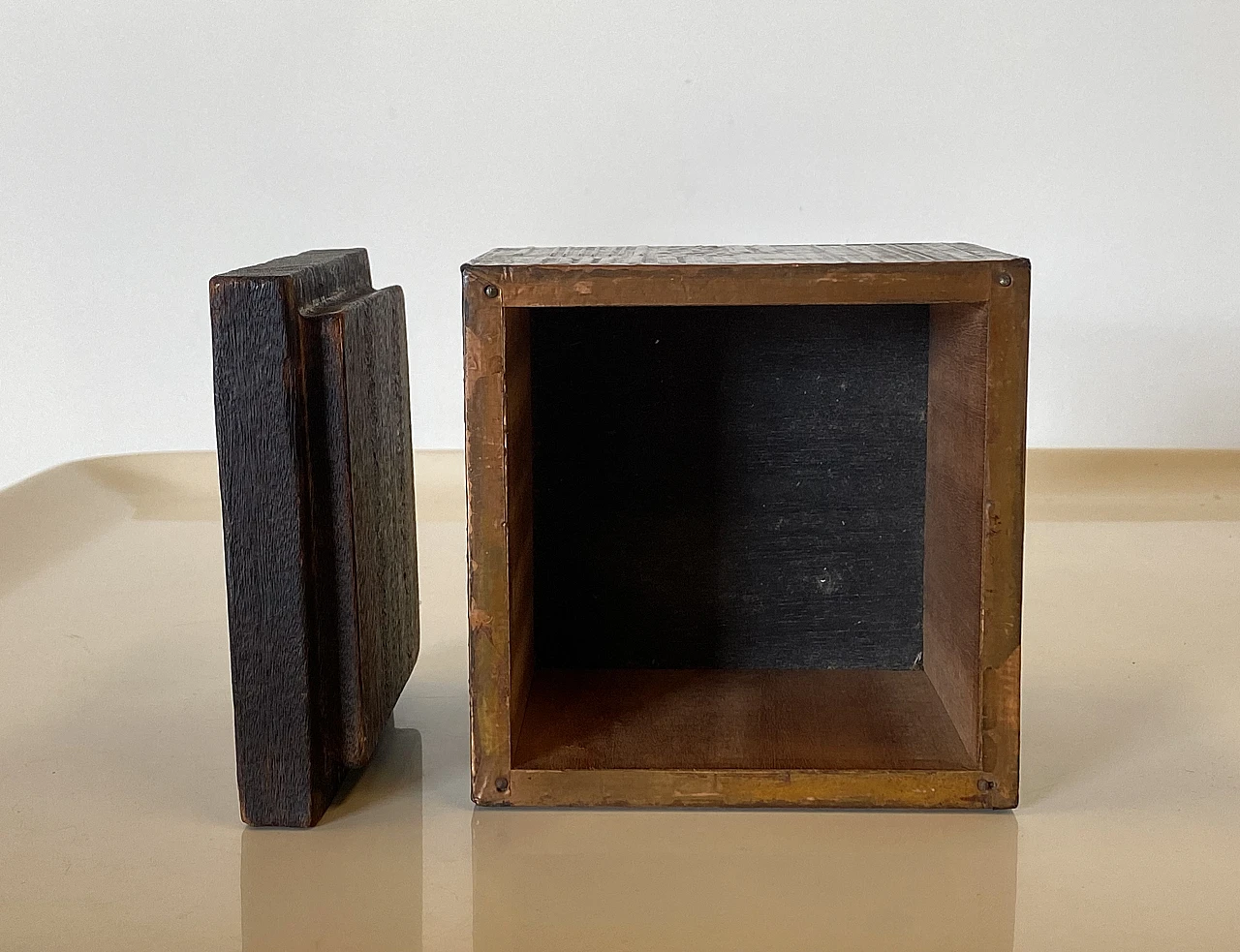 Pair of squared boxes in wood & copper by Victor Cerrato, 1960s 5