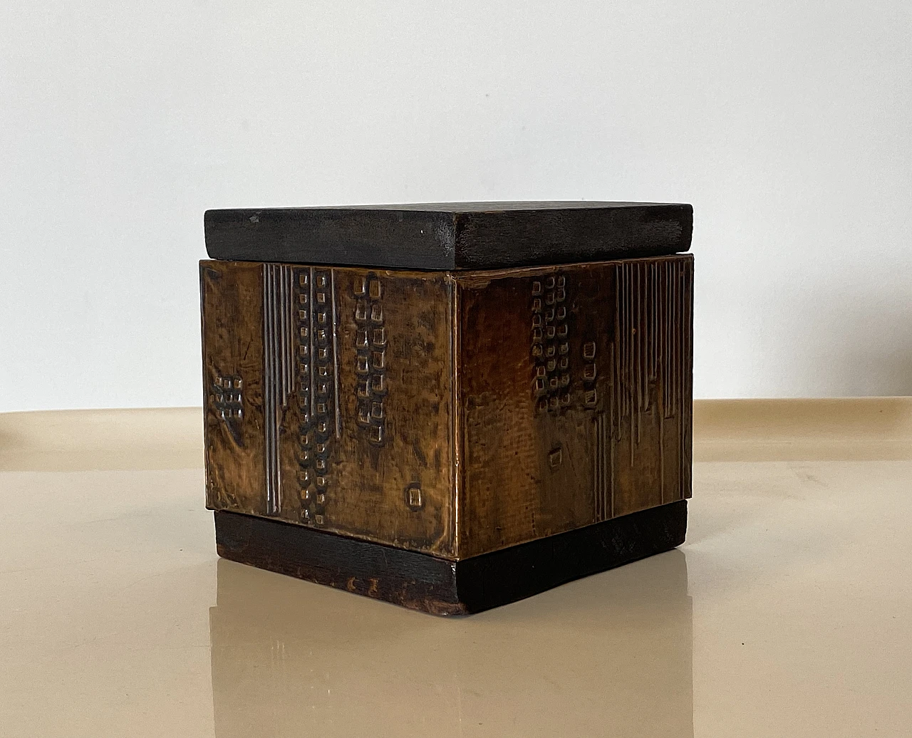 Pair of squared boxes in wood & copper by Victor Cerrato, 1960s 14