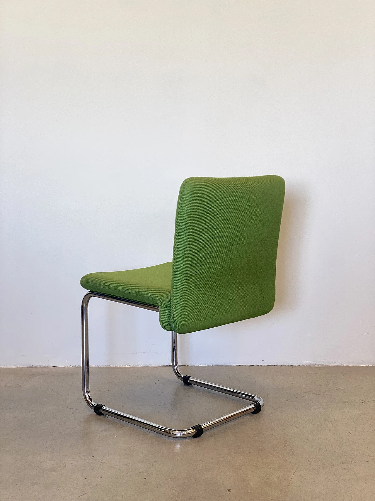 6 Chairs in chromed steel and green fabric, 1970s 9