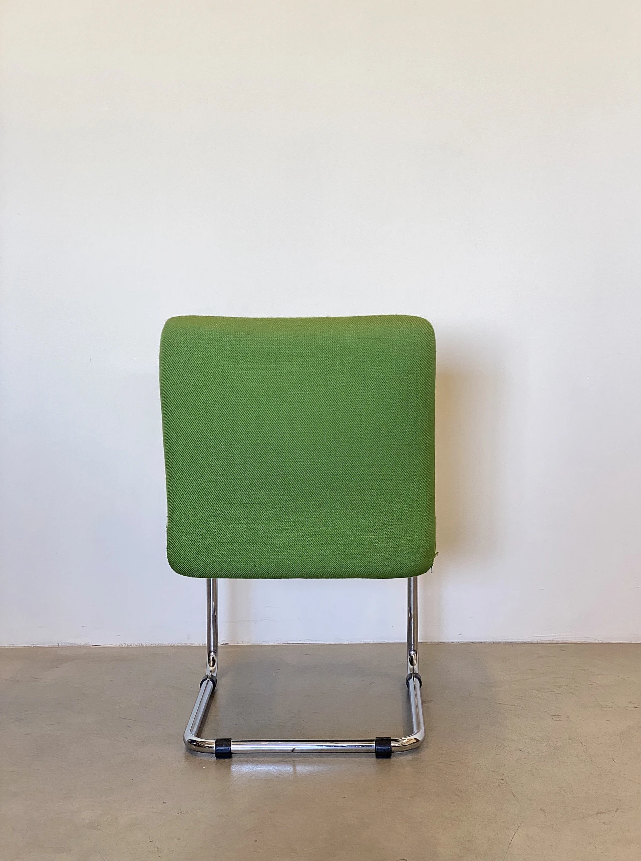 6 Chairs in chromed steel and green fabric, 1970s 10