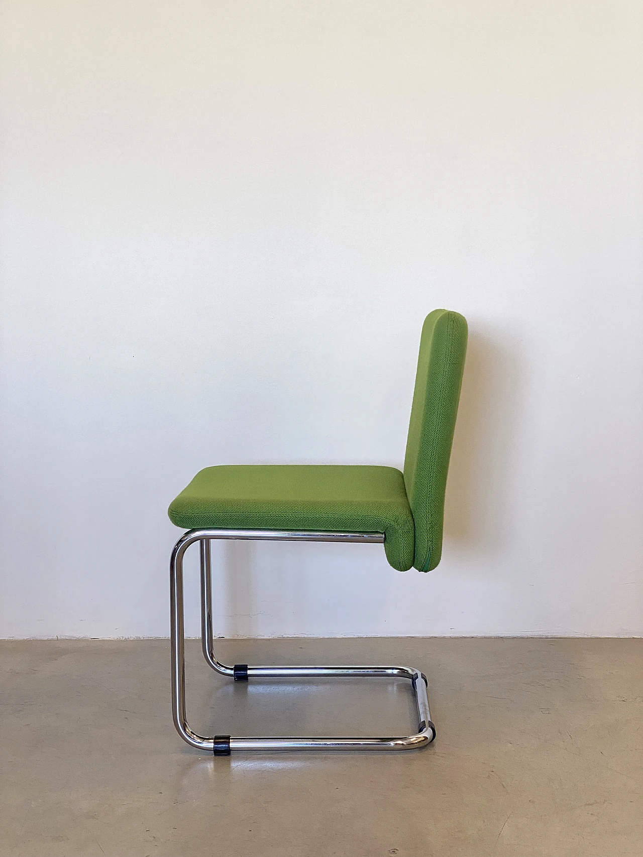 6 Chairs in chromed steel and green fabric, 1970s 12