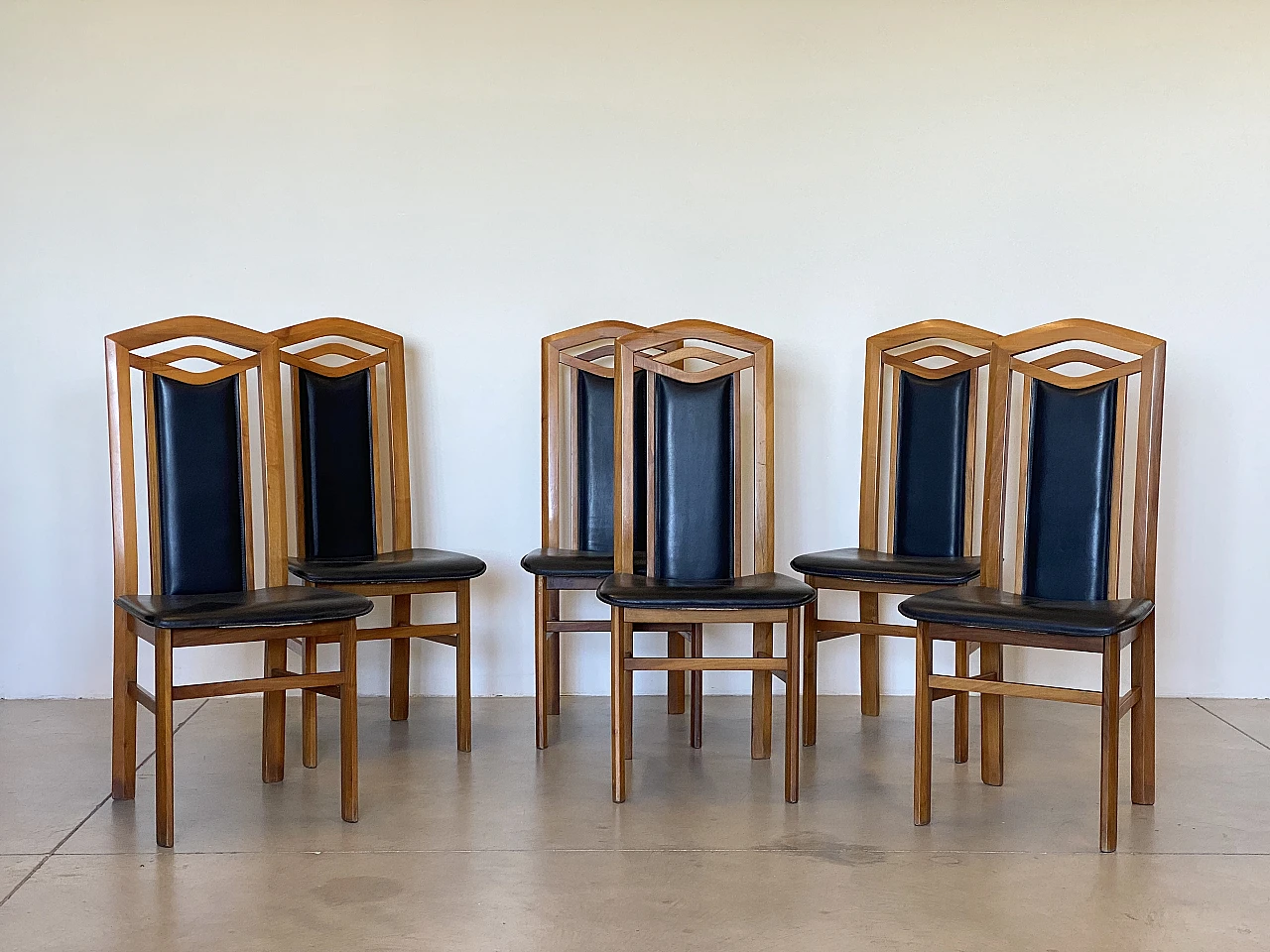 6 Beech and leatherette chairs in Art Nouveau style, 1970s 1