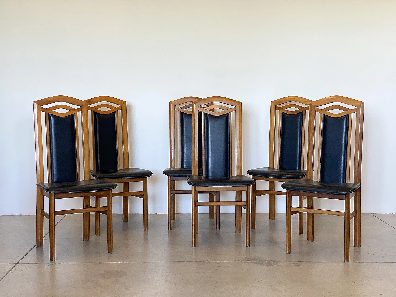 6 Beech and leatherette chairs in Art Nouveau style, 1970s 3