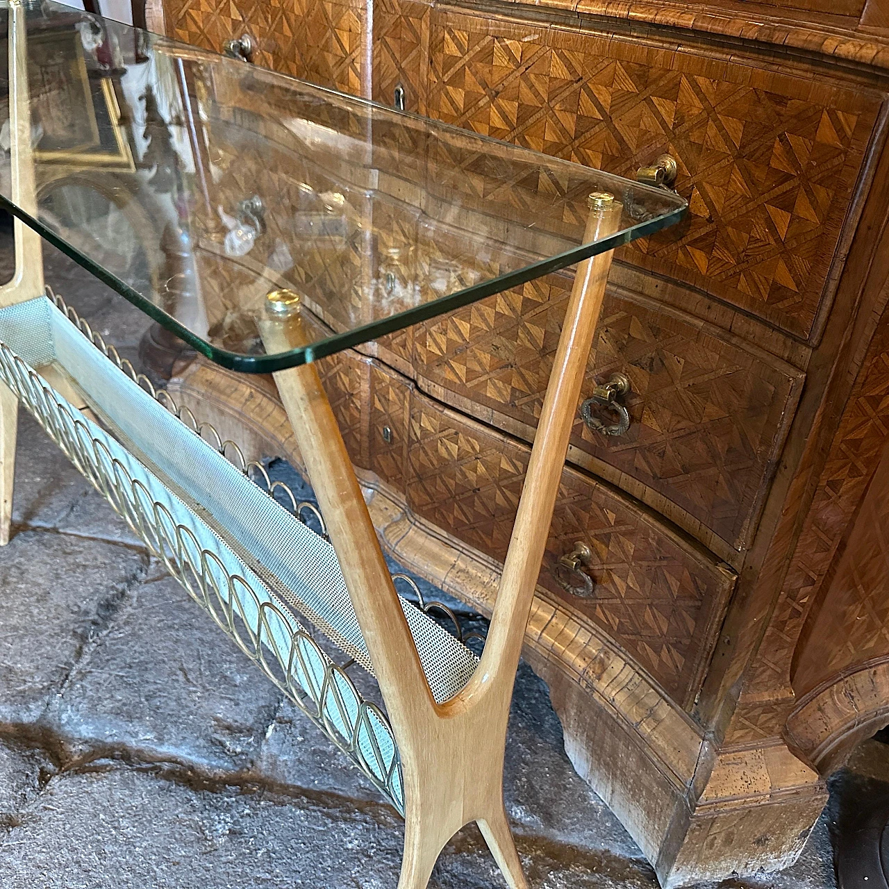 Wood and glass console table by Cesare Lacca, 1950s 3