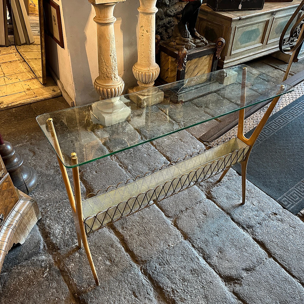 Wood and glass console table by Cesare Lacca, 1950s 6