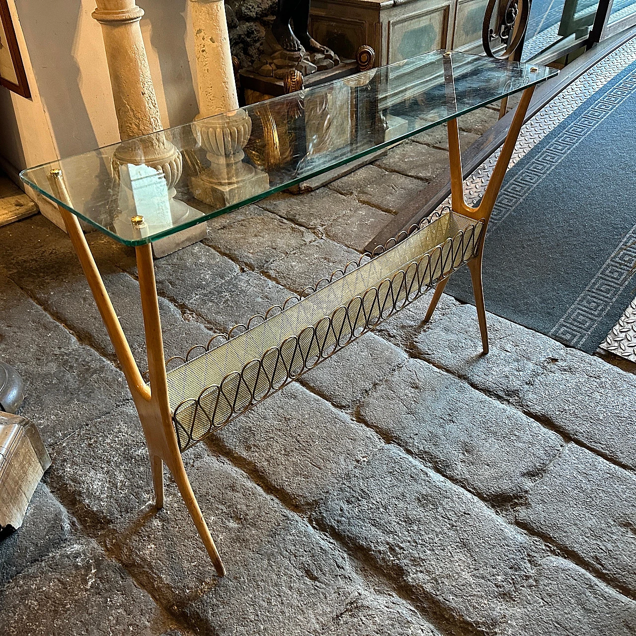 Wood and glass console table by Cesare Lacca, 1950s 8