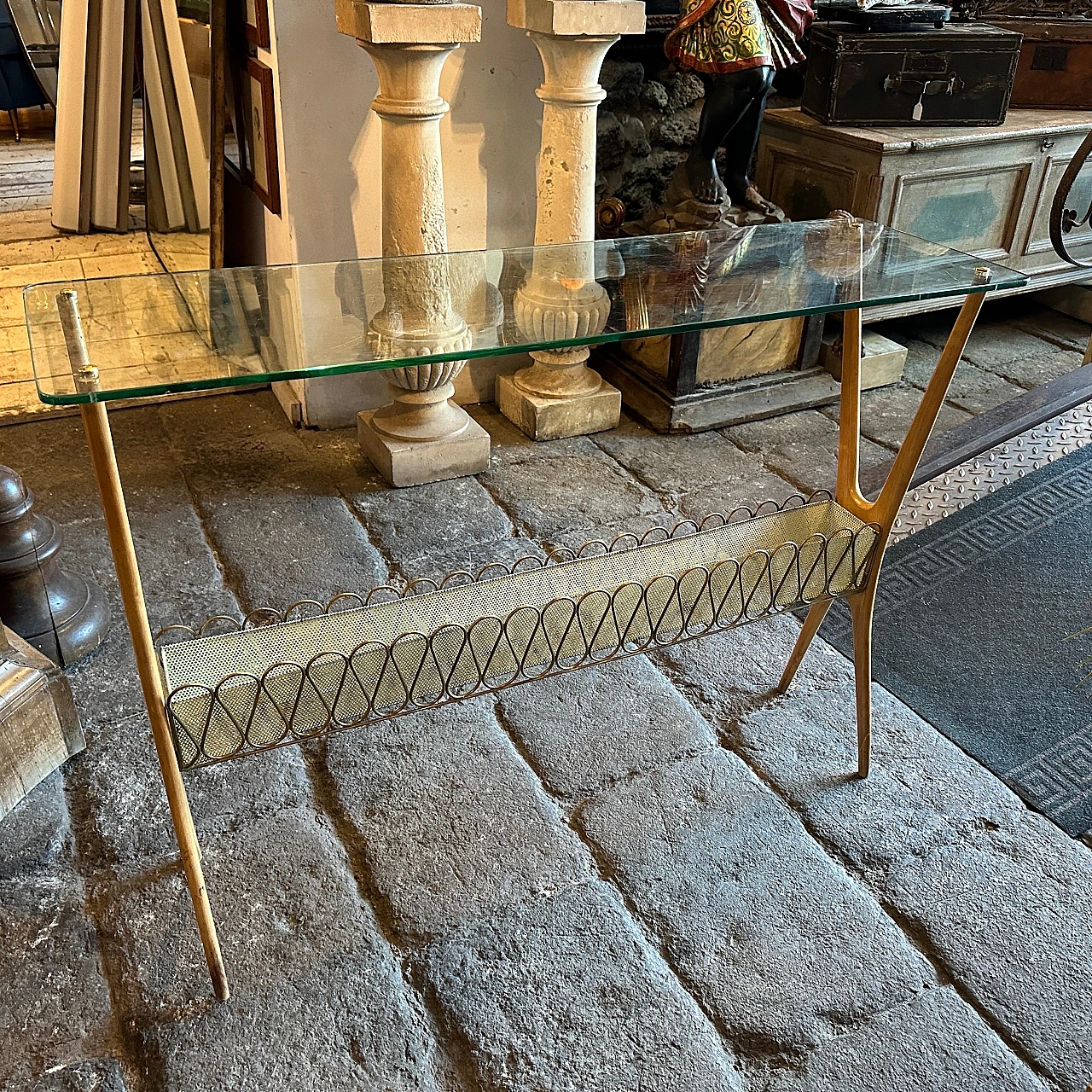 Wood and glass console table by Cesare Lacca, 1950s 9