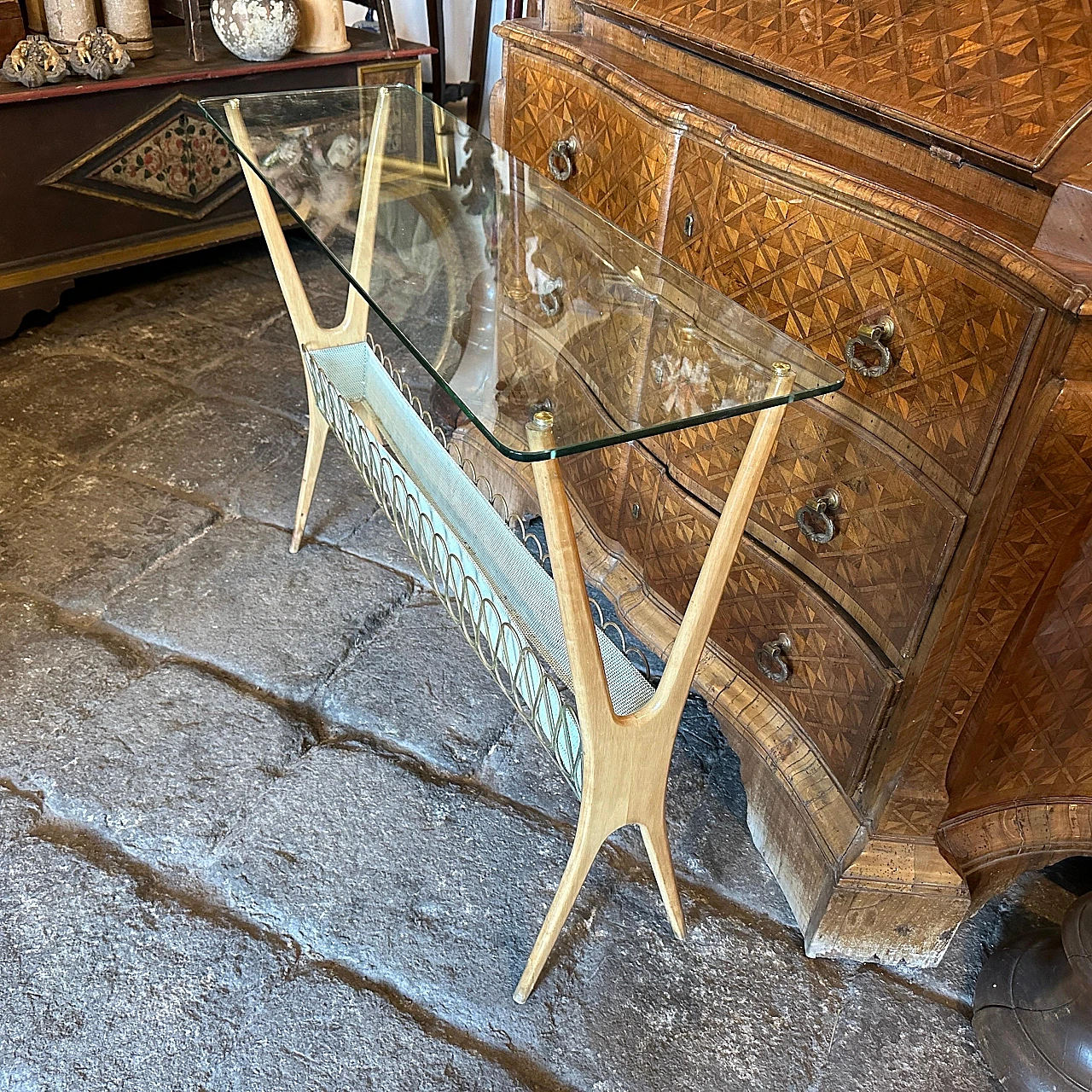 Wood and glass console table by Cesare Lacca, 1950s 12