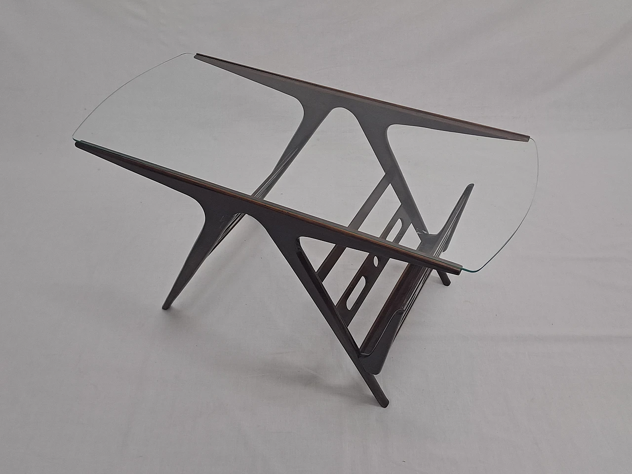 Wood and glass coffee table with magazine rack by Ico Parisi, 1950s 2