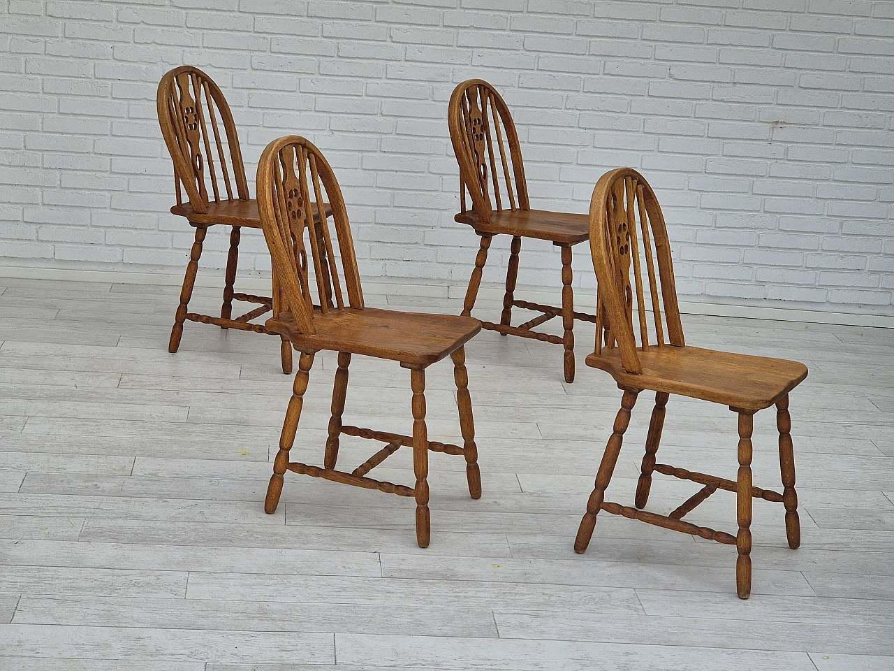 4 Scandinavian dining chairs in solid oak wood, 1960s 1