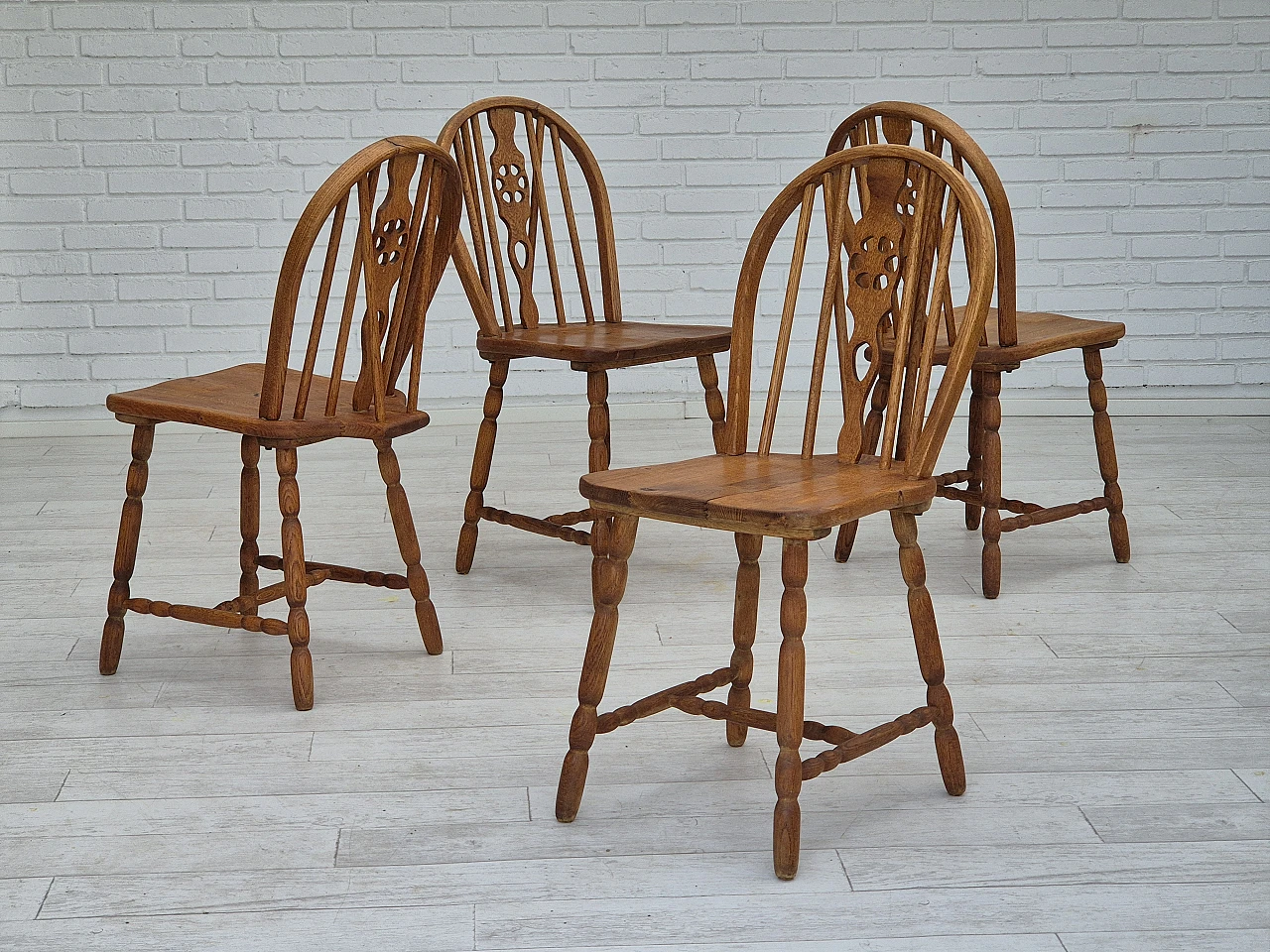 4 Scandinavian dining chairs in solid oak wood, 1960s 4