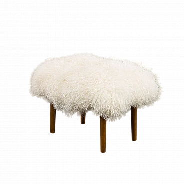 Danish sheepskin and teak footstool, 1960s