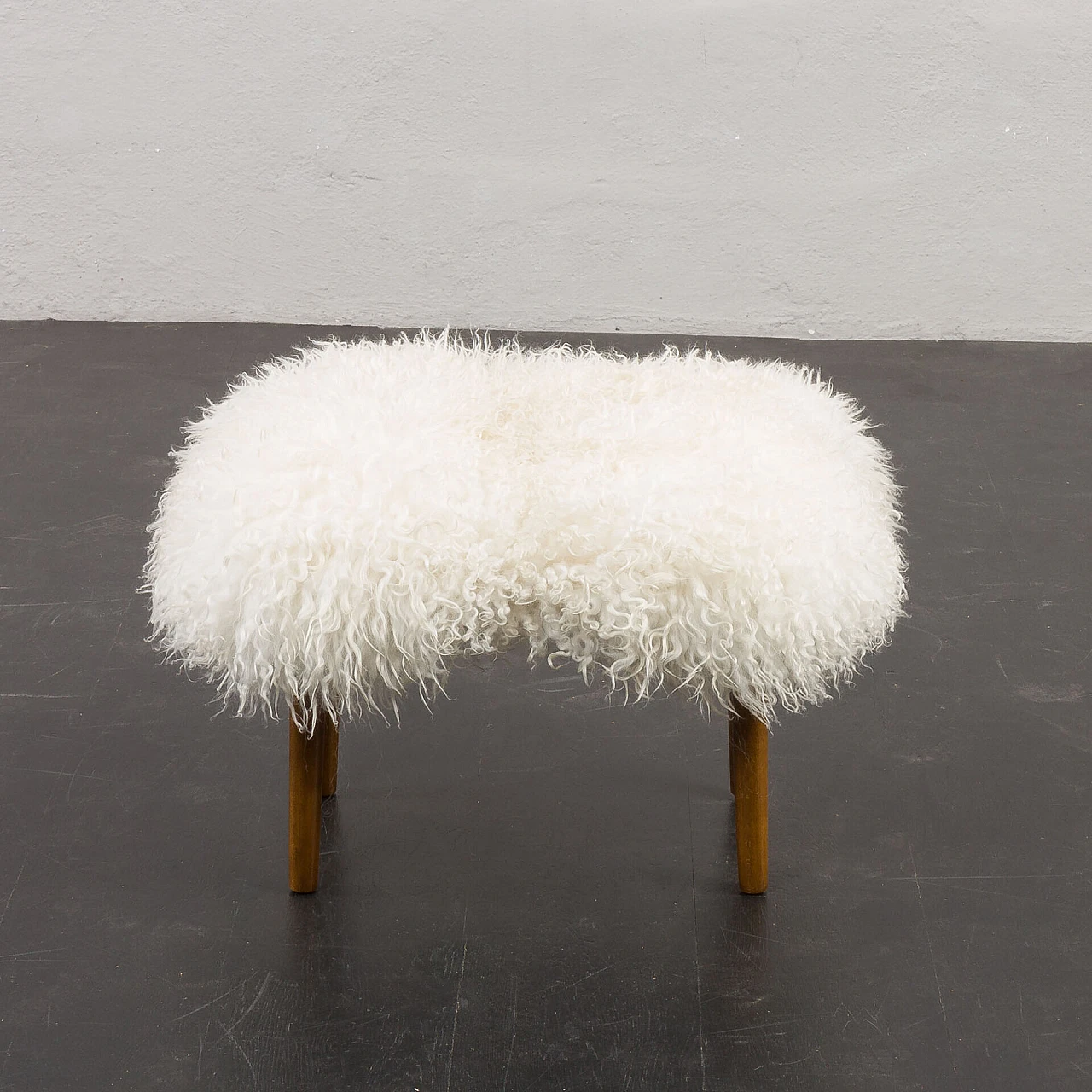 Danish sheepskin and teak footstool, 1960s 7