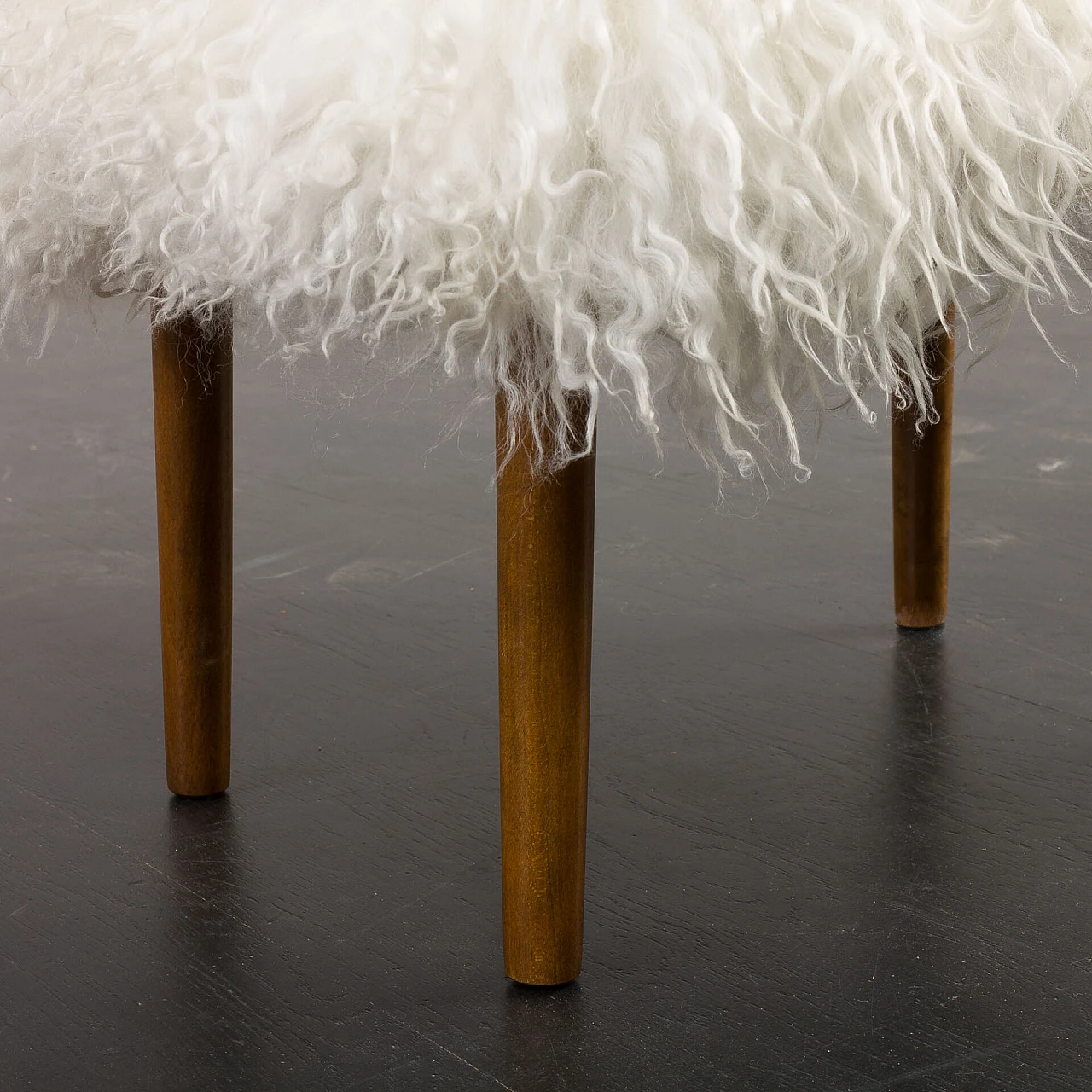 Danish sheepskin and teak footstool, 1960s 10