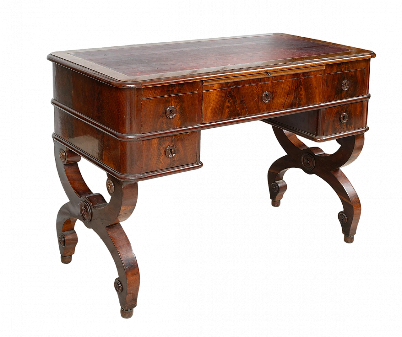 Louis Philippe mahogany feather scissor desk, 19th century 6