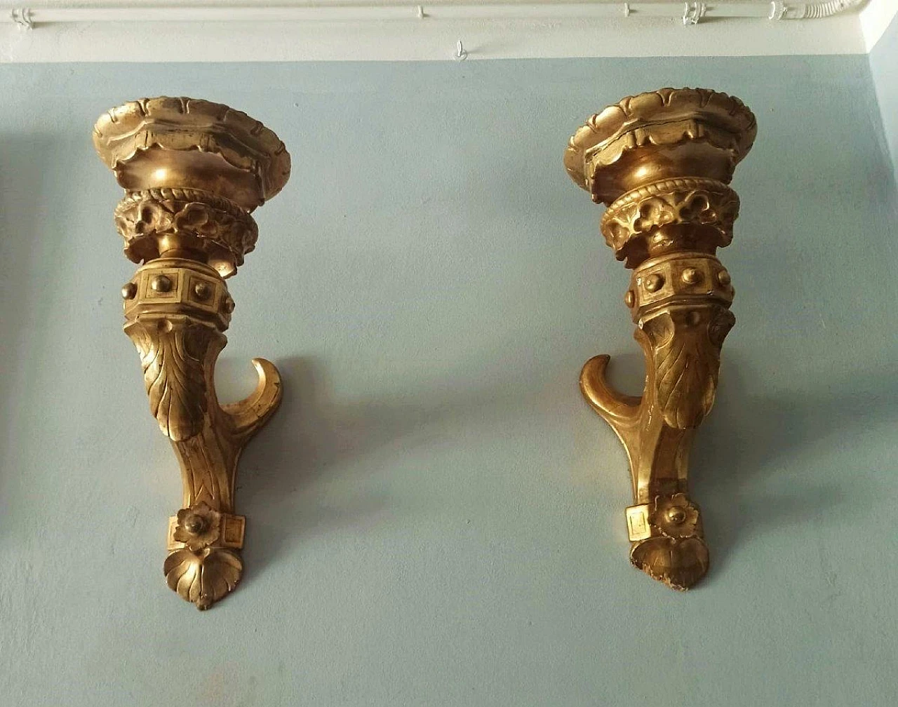 Pair of gilded wood wall lights, mid-19th century 1