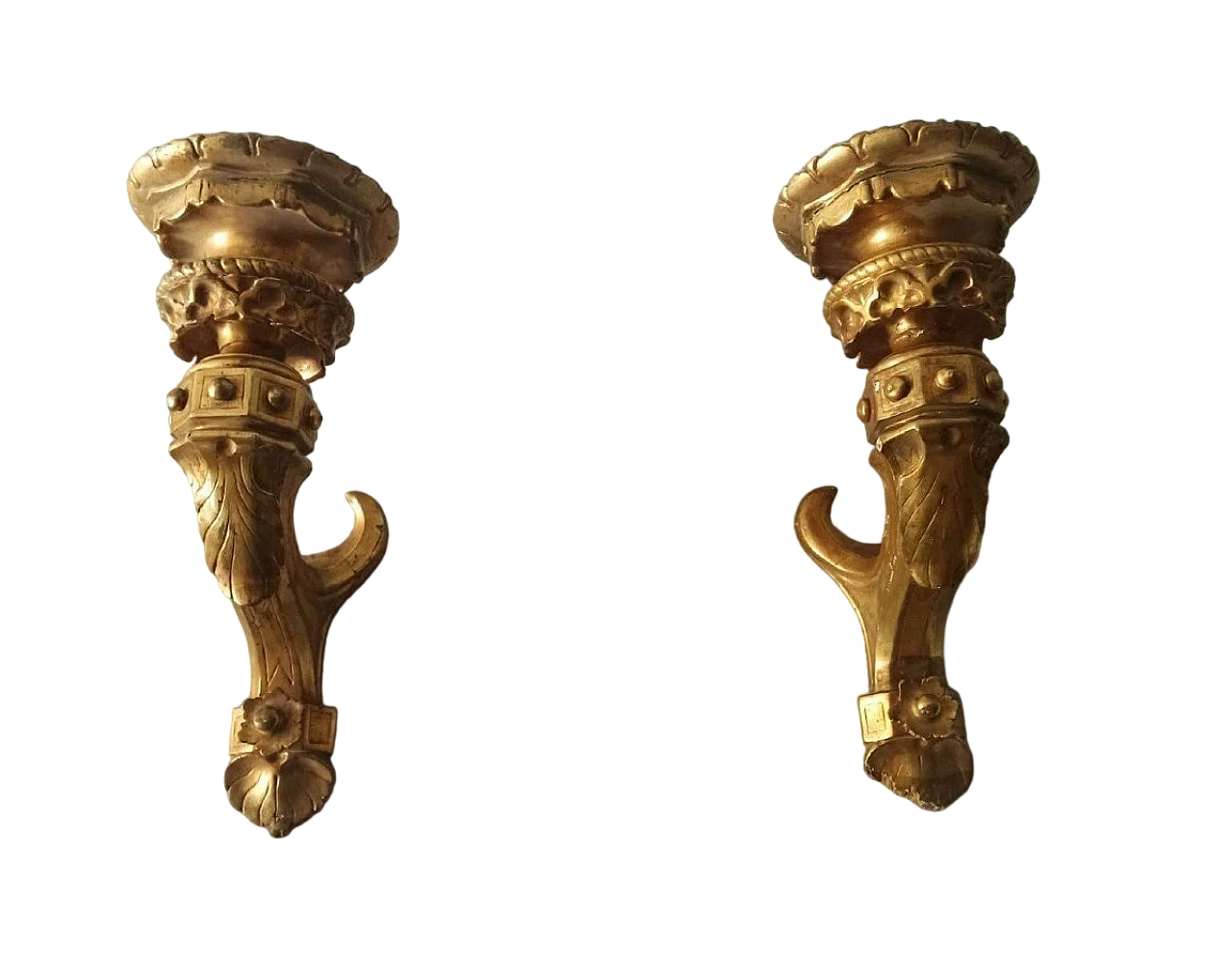 Pair of gilded wood wall lights, mid-19th century 2