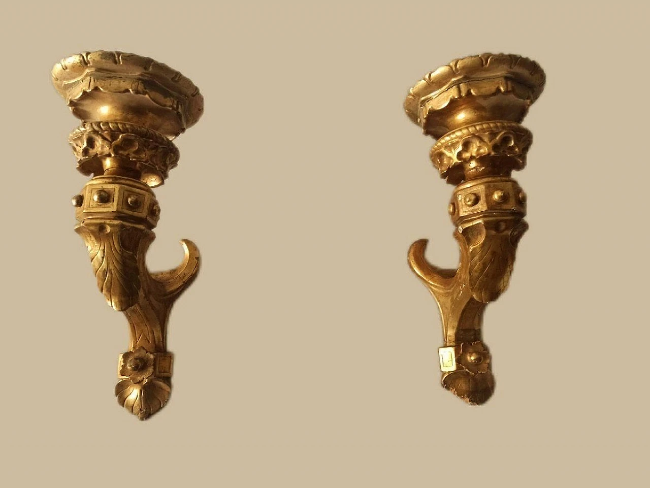 Pair of gilded wood wall lights, mid-19th century 3