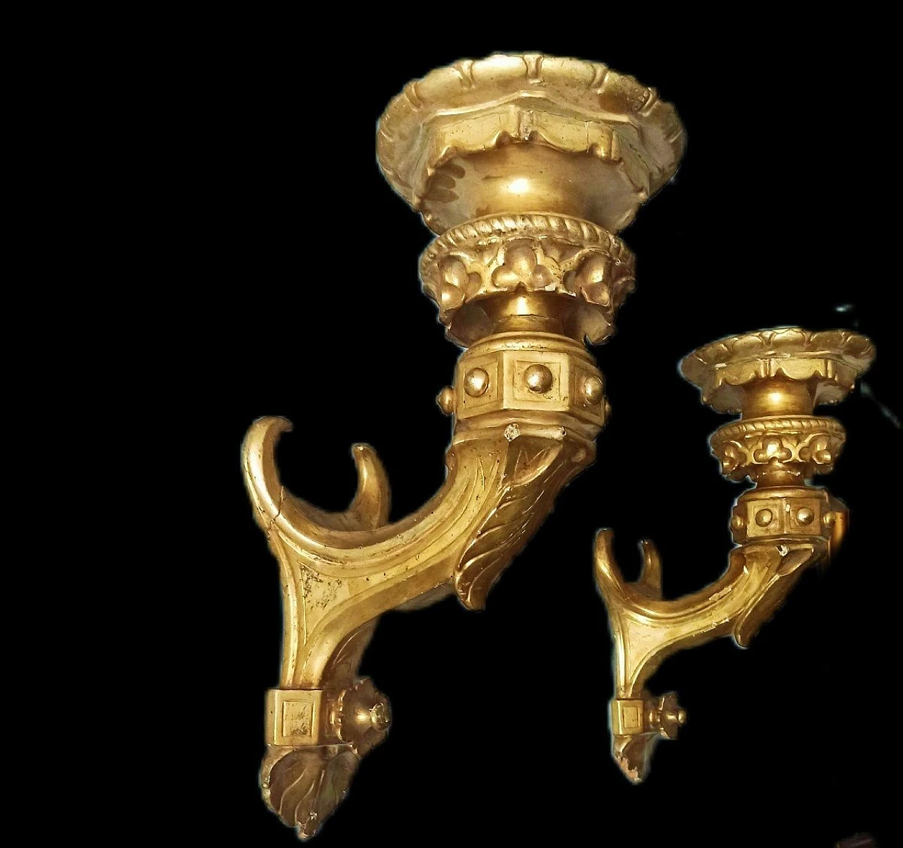 Pair of gilded wood wall lights, mid-19th century 4