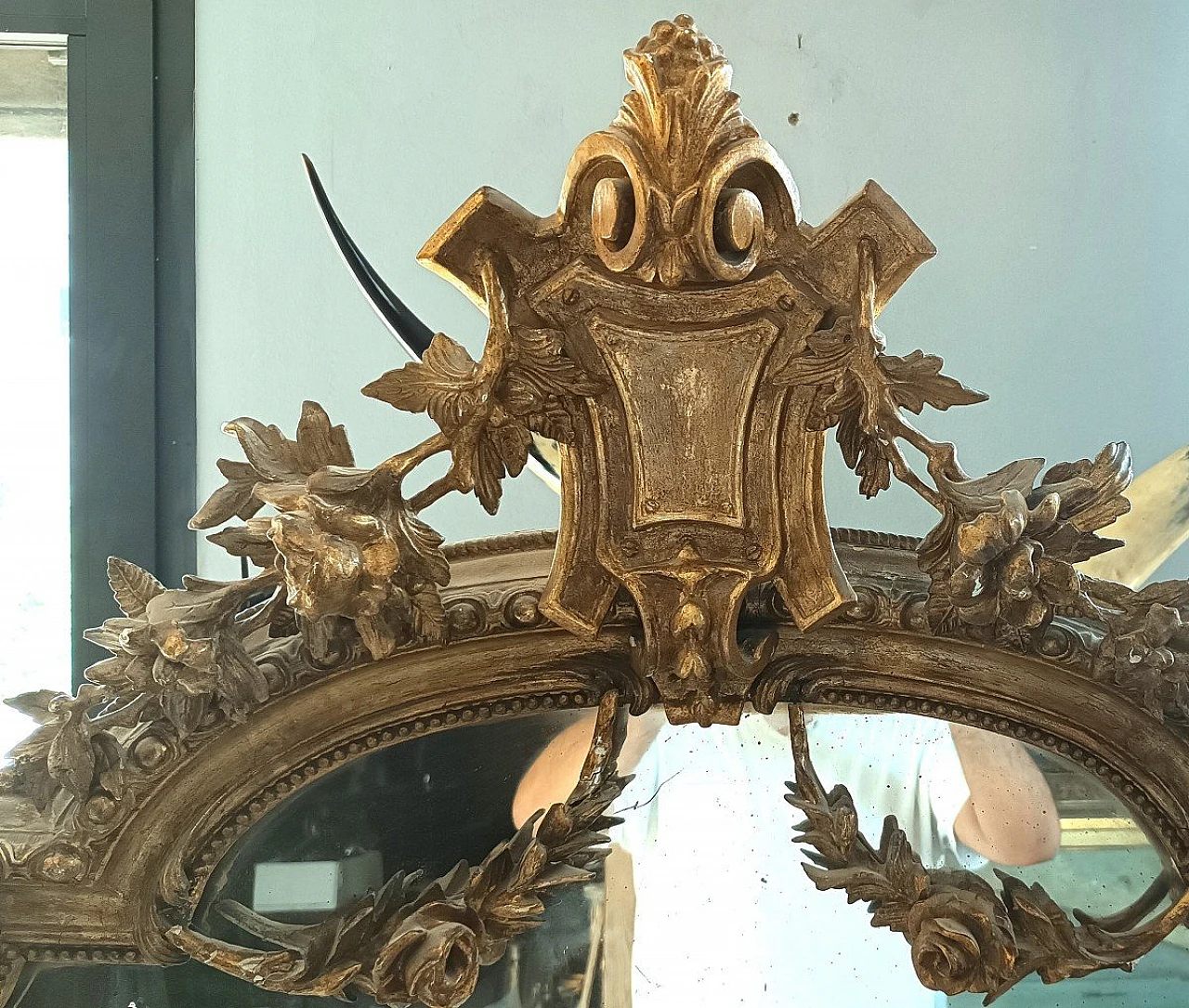 Specchio Napoleone III in legno dorato, seconda metà dell'800 1