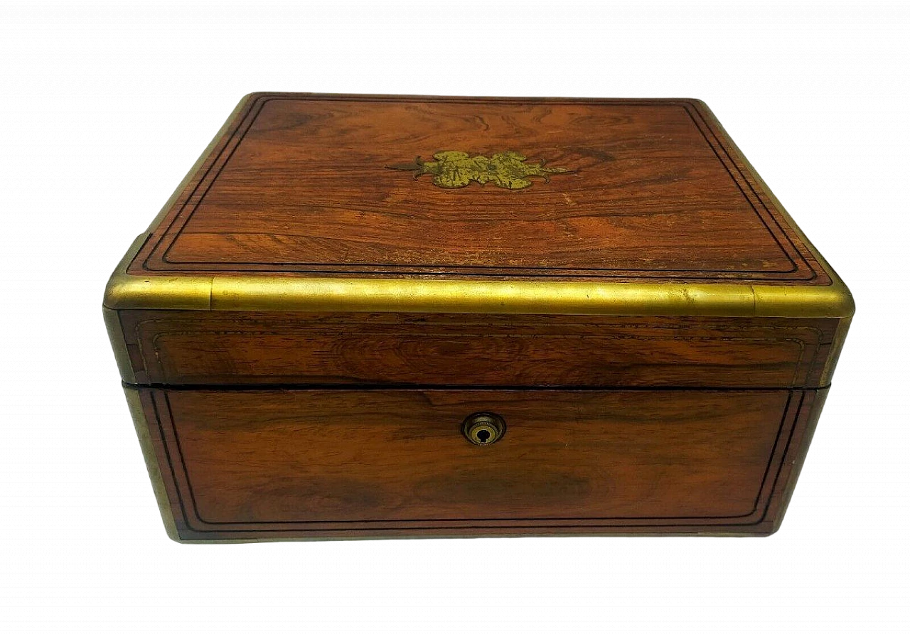 Rosewood and brass sewing box, 19th century 2