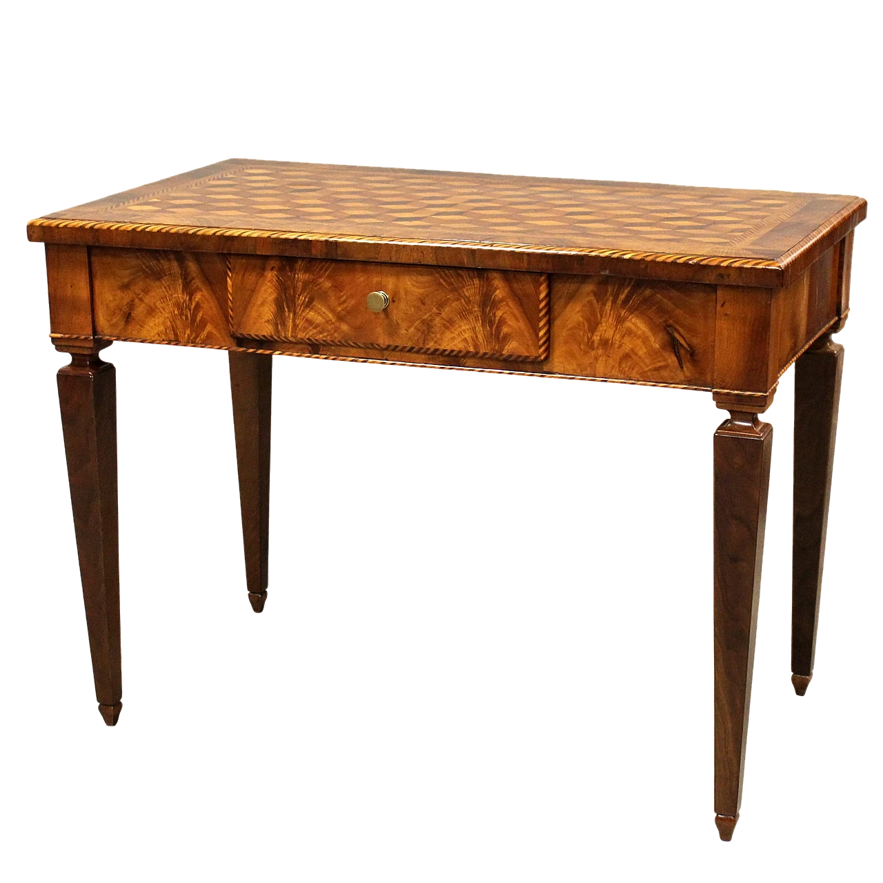 Lombard Louis XVI solid walnut writing desk with inlays, 18th century 2