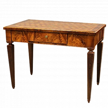 Lombard Louis XVI solid walnut writing desk with inlays, 18th century