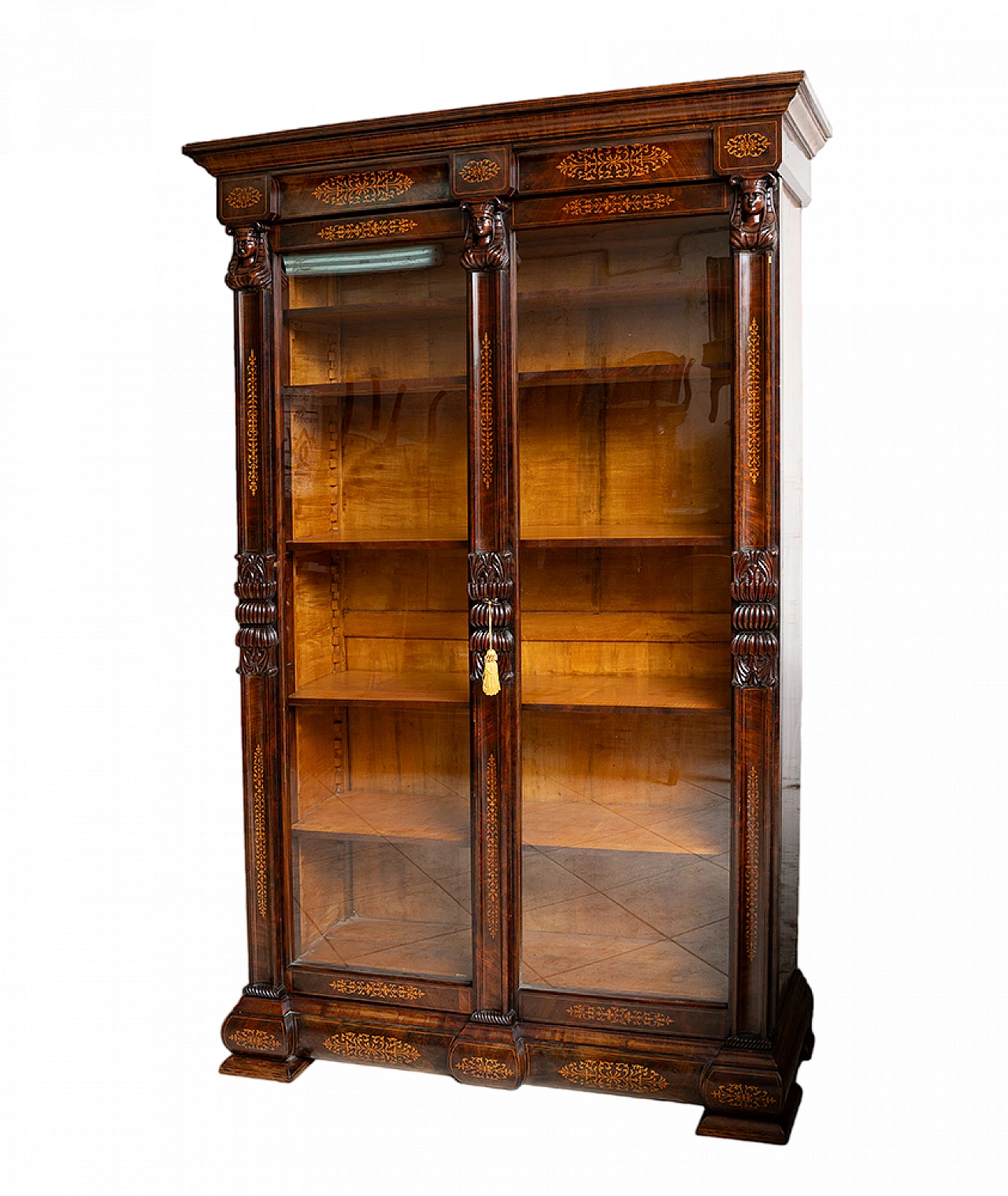 Bookcase in mahogany & poplar with glass doors, 19th century 8