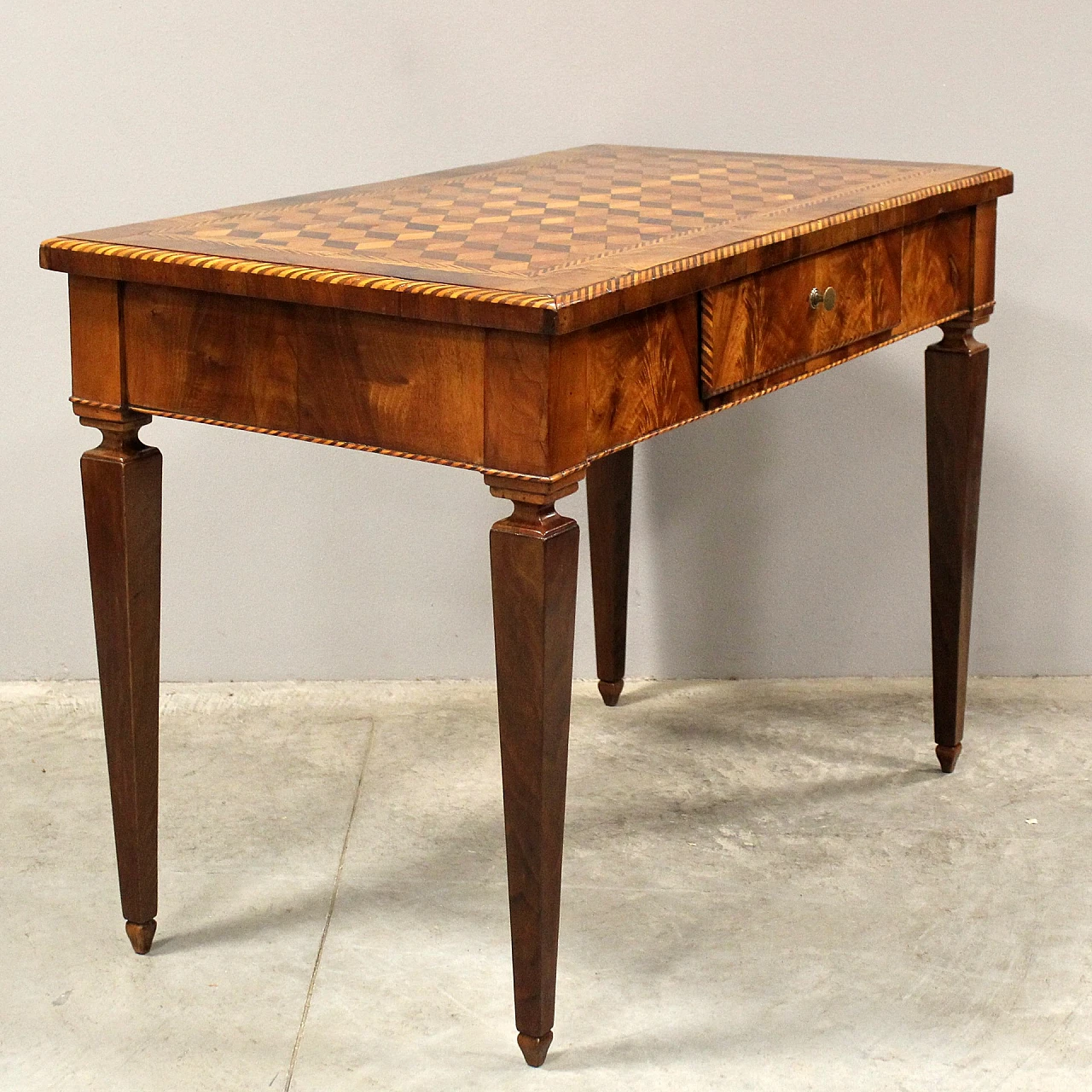 Lombard Louis XVI solid walnut writing desk with inlays, 18th century 3