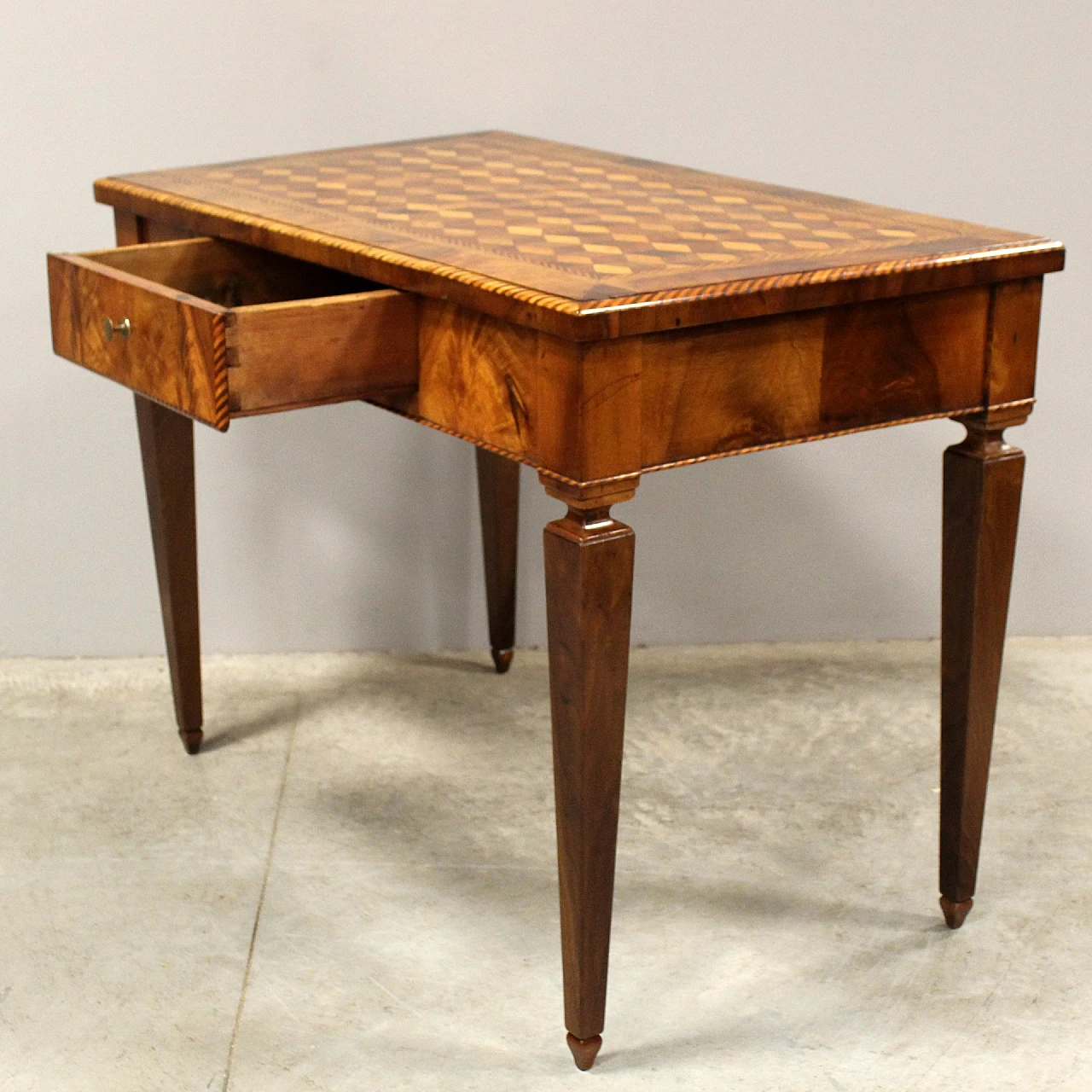 Lombard Louis XVI solid walnut writing desk with inlays, 18th century 5