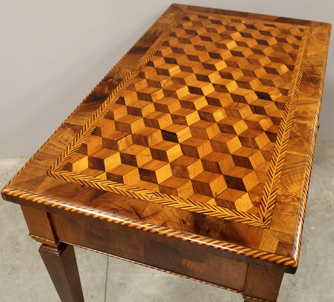 Lombard Louis XVI solid walnut writing desk with inlays, 18th century 6