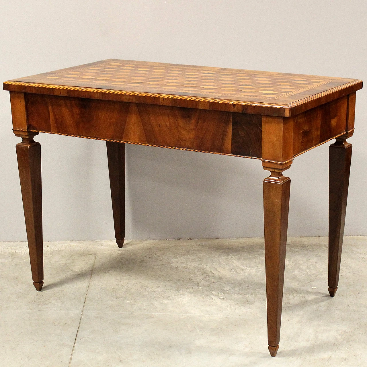 Lombard Louis XVI solid walnut writing desk with inlays, 18th century 7