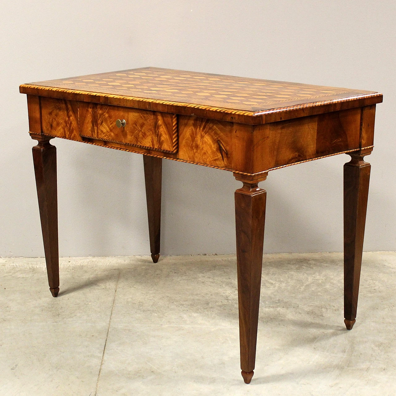 Lombard Louis XVI solid walnut writing desk with inlays, 18th century 9