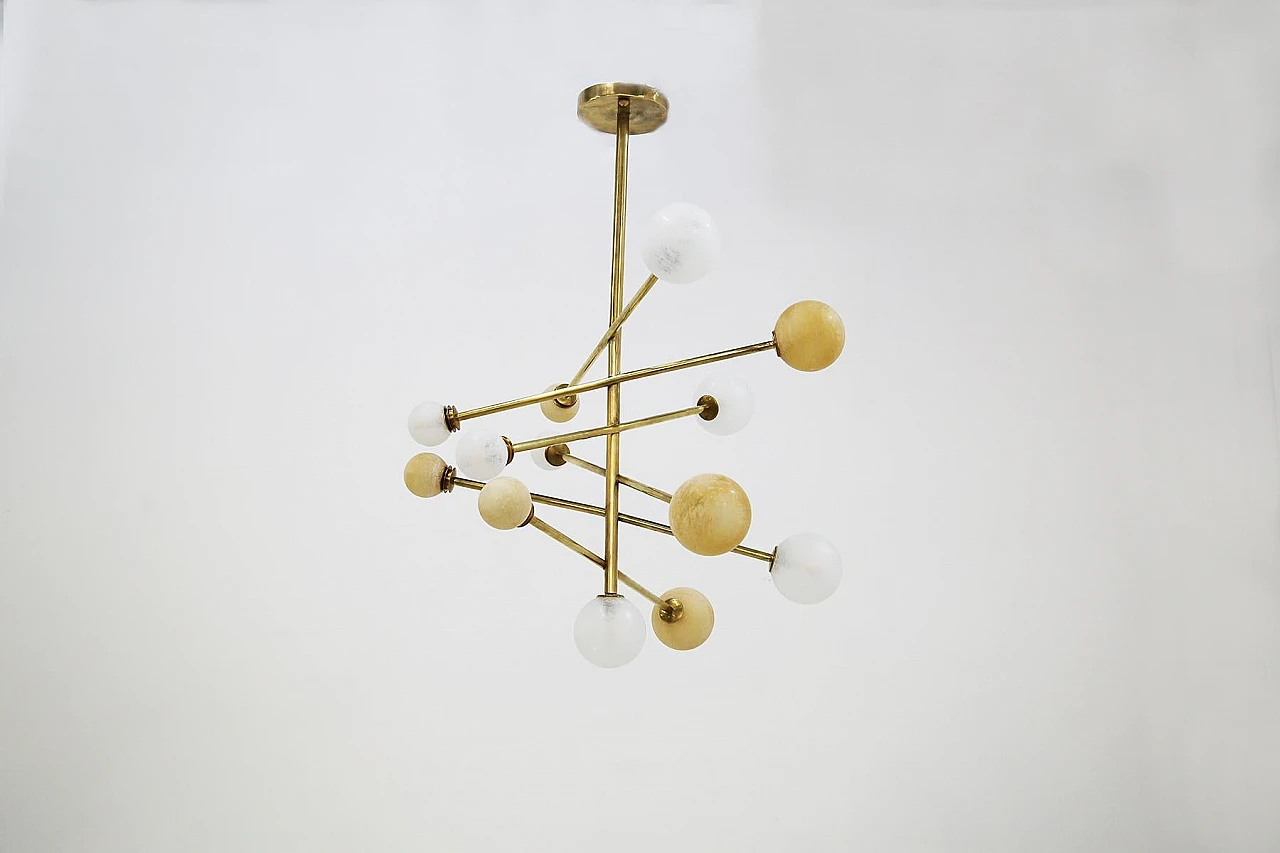 Glass and brass Lunar chandelier, 2000s 3