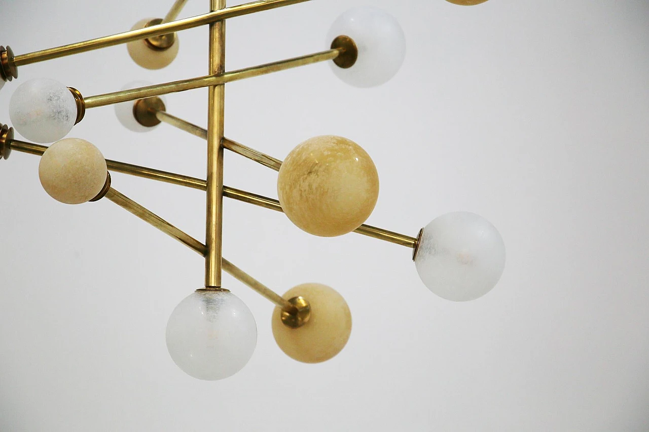 Glass and brass Lunar chandelier, 2000s 6