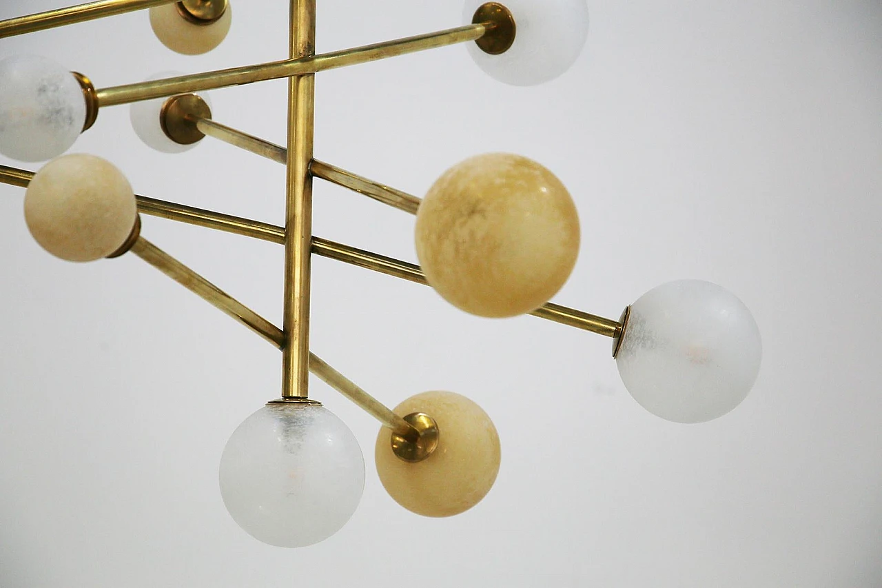 Glass and brass Lunar chandelier, 2000s 7